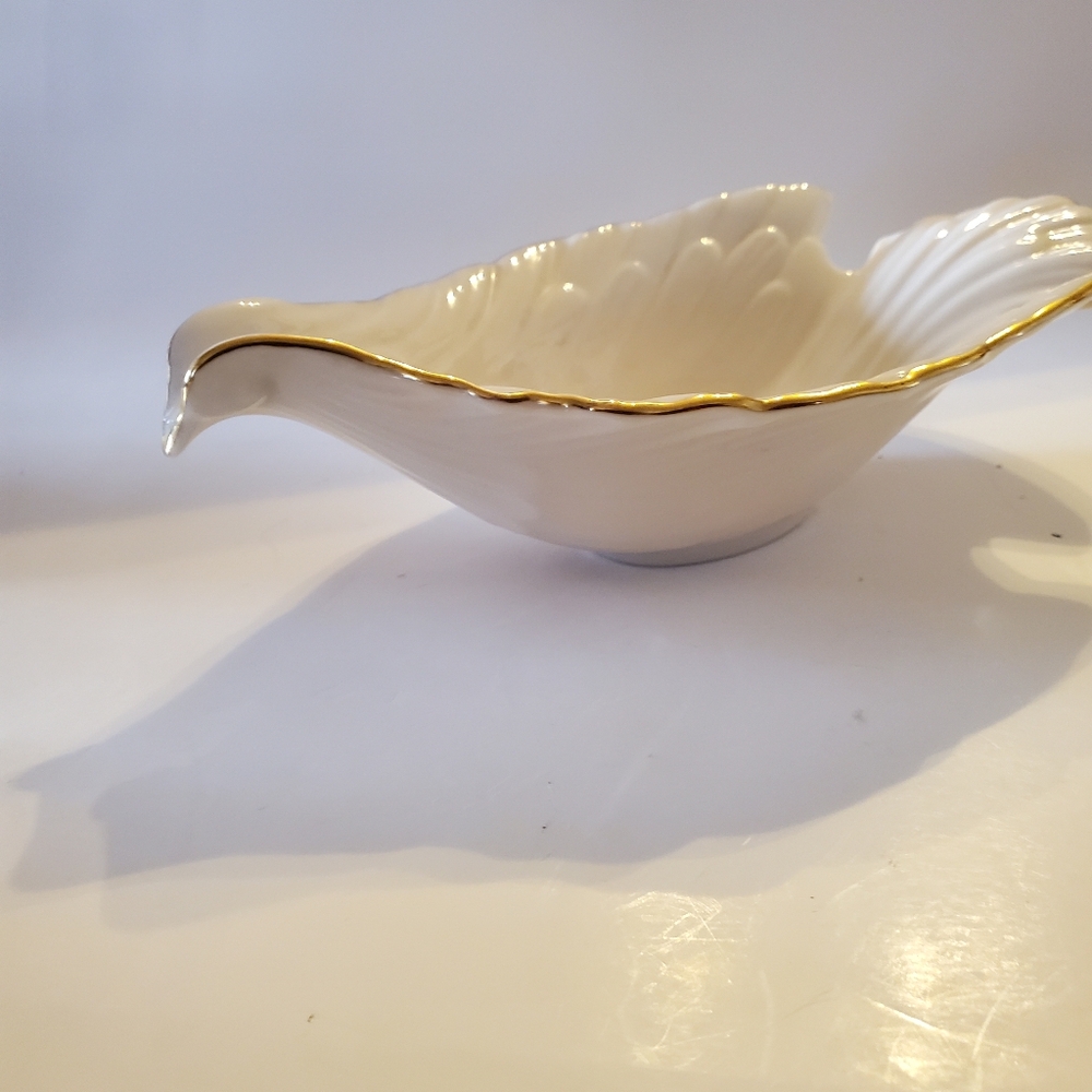 Vintage Lenox‎ Dove Candy Trinket Dish Cream White Gold Trim